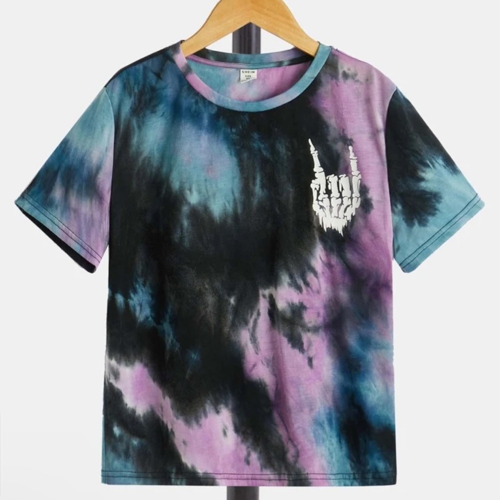 NIB- Boys' Casual Tie-Dye Printed Round Neck Pullover Short Sleeve Knit T-Shirt